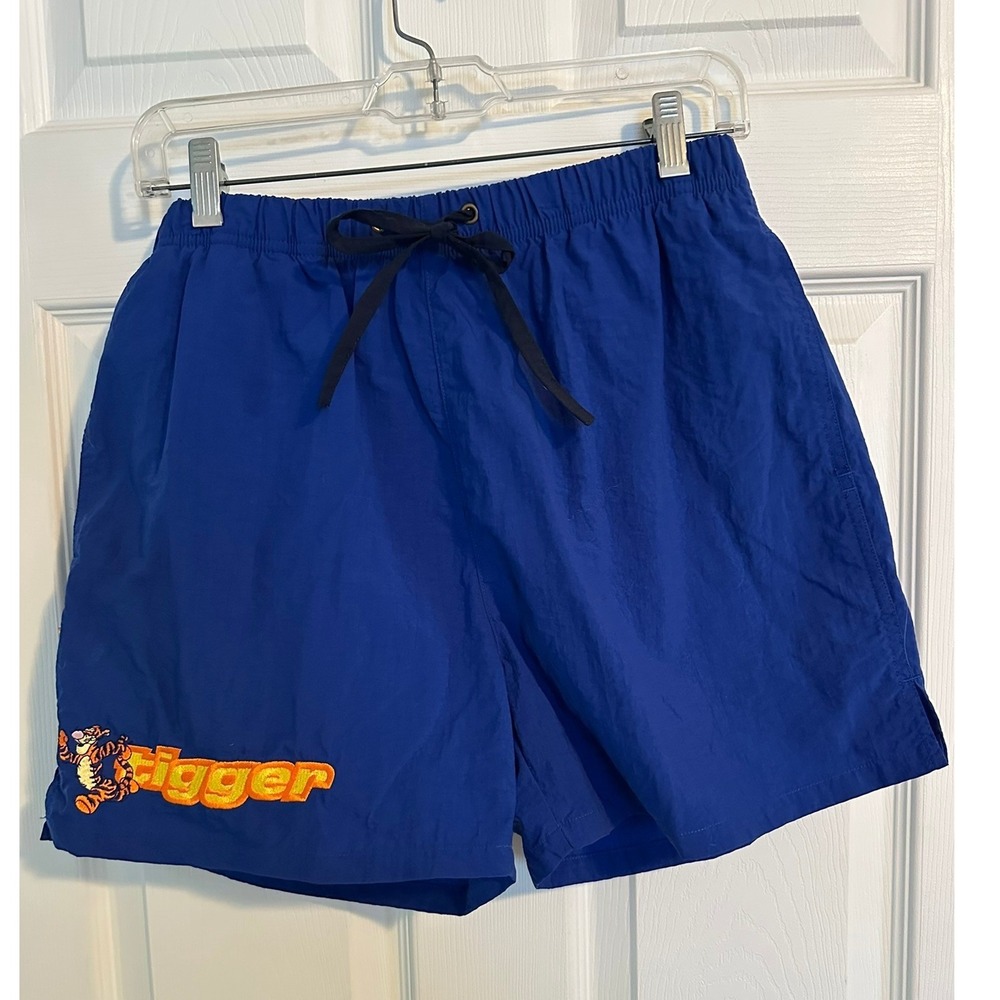 Vintage Mens Disney Tigger Swim Trunks Blue‎ Nylon Mesh Lined Medium